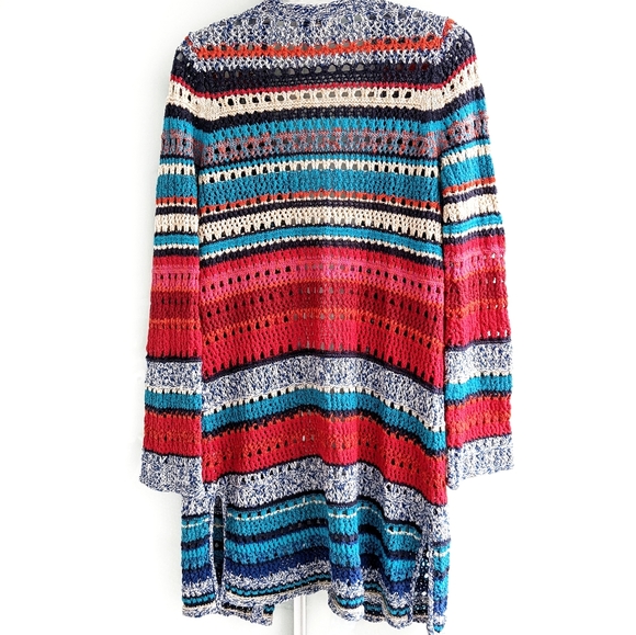 LUCKY BRAND Crochet Knit Long Cardigan Multicolor - Picture 3 of 10